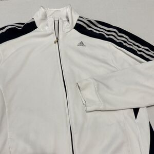 Adidas 2007 Men's Large 3-Stripes Tricot White W/Navy Blue Stripes Track Jacket